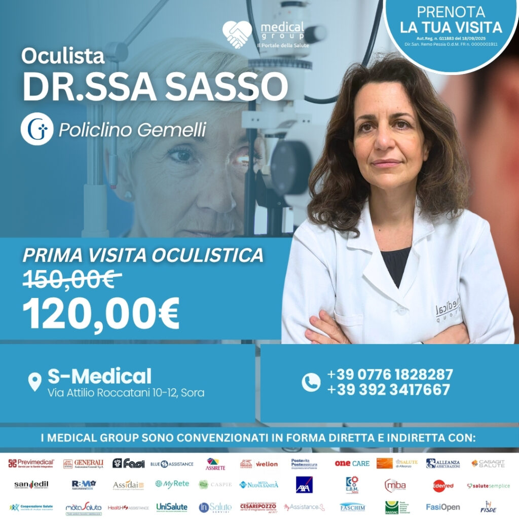 Tariffe del Mese Poliambulatorio S-Medical Sora Prima Visita Oculistica - Dr.ssa Sasso
