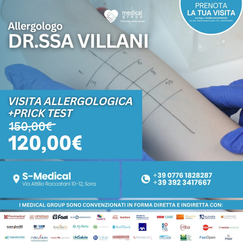 Tariffe del Mese Poliambulatorio S-Medical Sora VISITA ALLERGOLOGICA + TEST - Dr.ssa Villani
