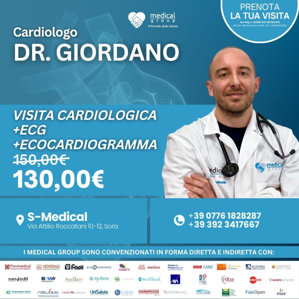 Tariffe del Mese Poliambulatorio S-Medical Sora VISITA CARDIOLOGICA + ECG + ECOCARDIOGRAMMA DOTT. GIORDANO