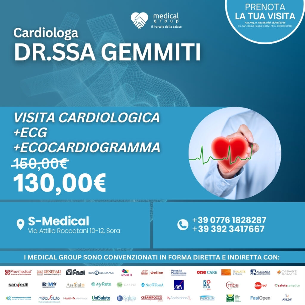 Tariffe del Mese Poliambulatorio S-Medical Sora VISITA CARDIOLOGICA + ECG + ECOCARDIOGRAMMA Dr.ssa Gemmiti