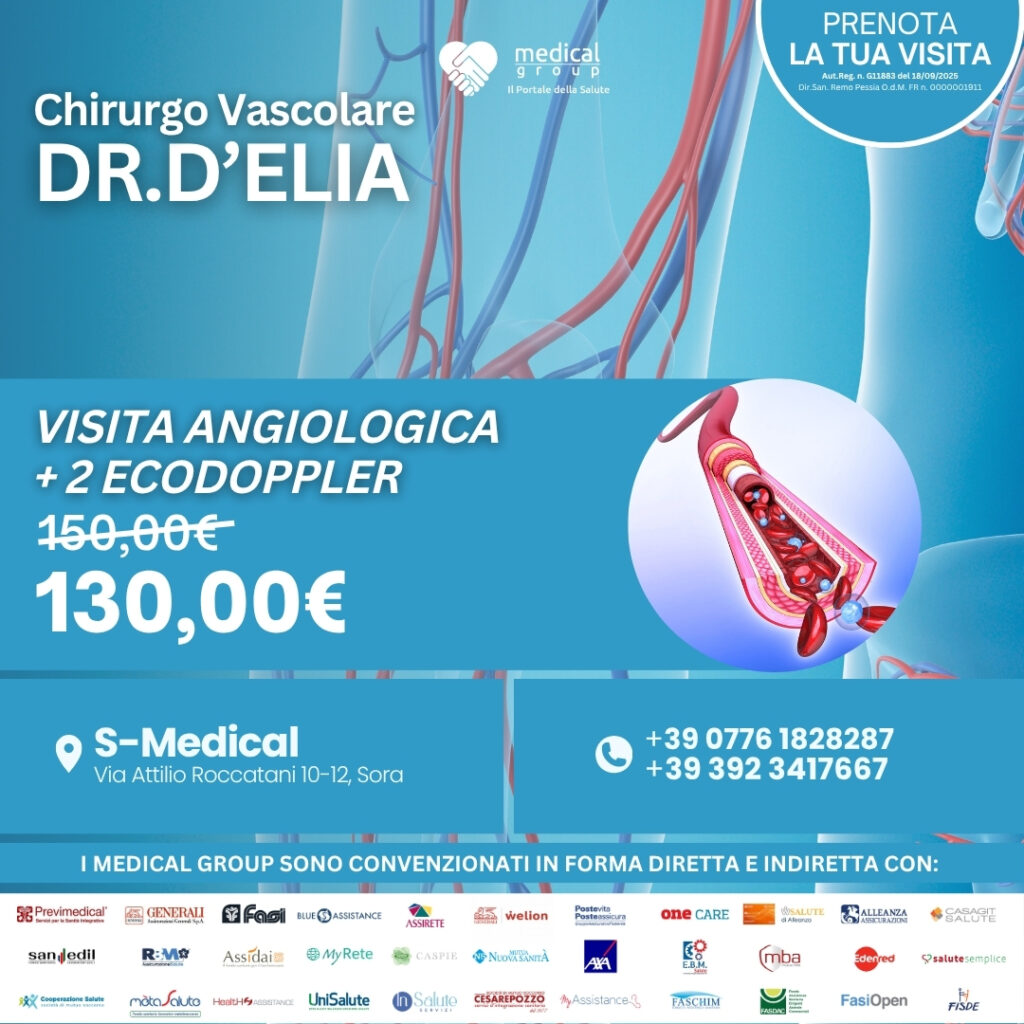 Tariffe del Mese Poliambulatorio S-Medical Sora Visita angiologica + 2 ecodoppler - Dr.D'Elia