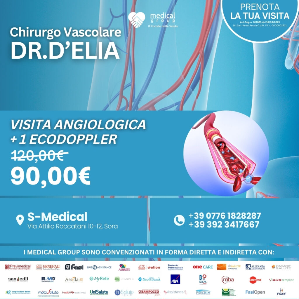 Tariffe del Mese Poliambulatorio S-Medical Sora Visita angiologica + 1 ecodoppler - Dr.D'Elia