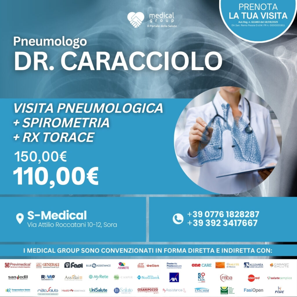 Tariffe del Mese Poliambulatorio S-Medical Sora VISITA PNEUMOLOGICA + SPIROMETRIA + RX TORACE - Dr.Caracciolo
