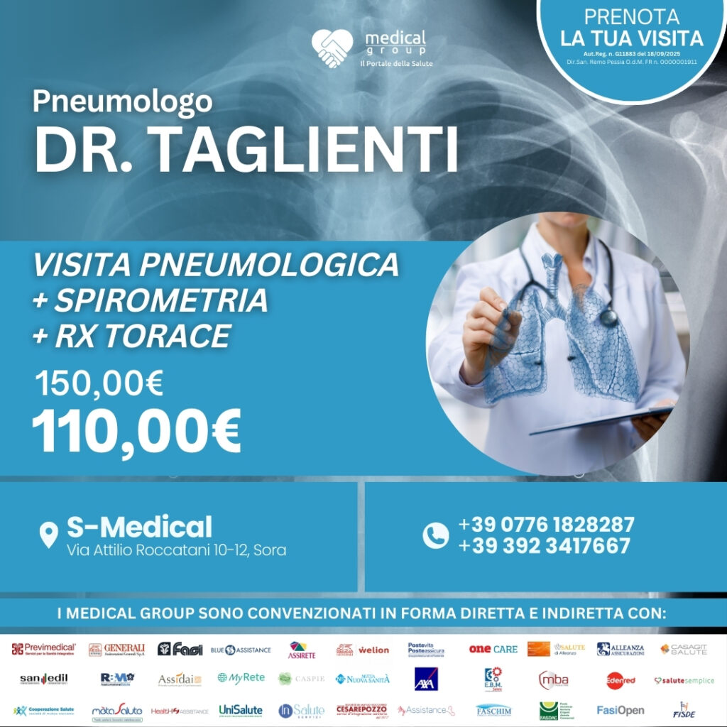 Tariffe del Mese Poliambulatorio S-Medical Sora VISITA PNEUMOLOGICA + SPIROMETRIA + RX TORACE - Dr.Taglienti
