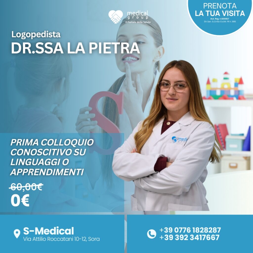 Tariffe del Mese Centro Multiservizi Riabilitativo Pediatrico S-Medical primo colloquio conoscitivo su linguaggio e apprendimenti - Dott.ssa La Pietra