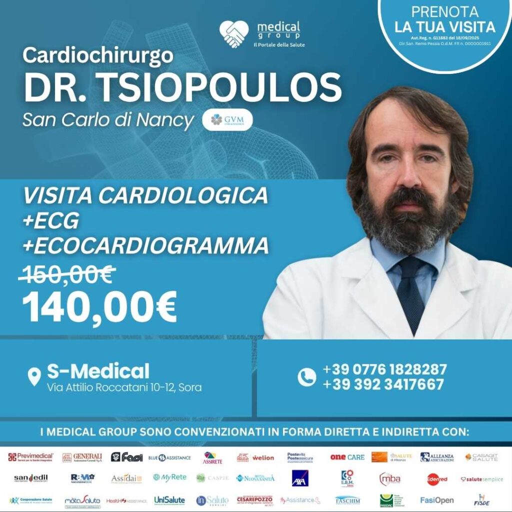 Tariffe del Mese Poliambulatorio S-Medical Sora VISITA CARDIOLOGICA + ECG + ECOCARDIOGRAMMA DOTT. TSIOPOULOS