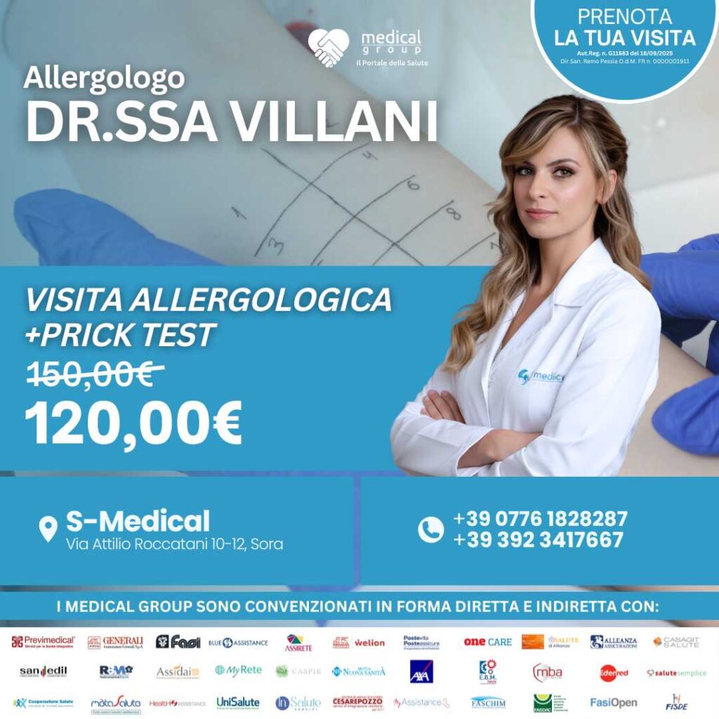 Tariffe del Mese Poliambulatorio S-Medical Sora VISITA ALLERGOLOGICA + TEST - Dr.ssa Villani