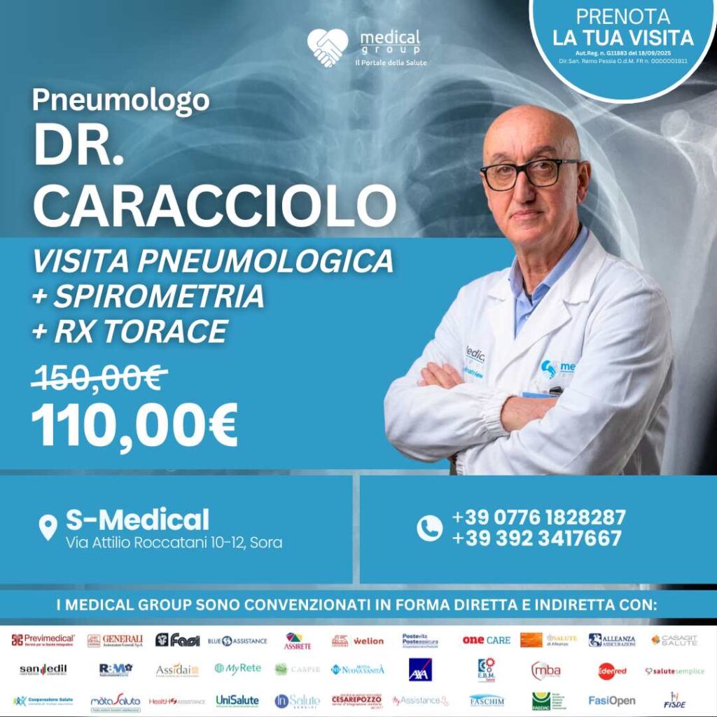 Tariffe del Mese Poliambulatorio S-Medical Sora VISITA PNEUMOLOGICA + SPIROMETRIA + RX TORACE - Dr.Caracciolo