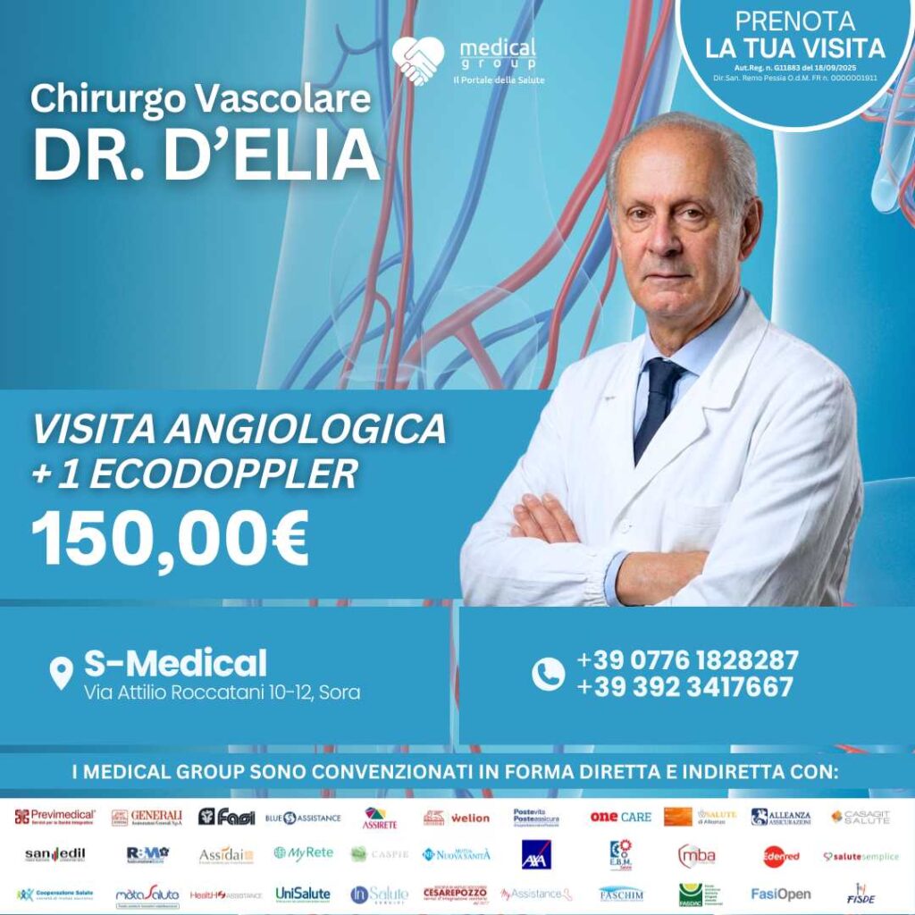 Tariffe del Mese Poliambulatorio S-Medical Sora Visita angiologica + 1 ecodoppler - Dr.D'Elia